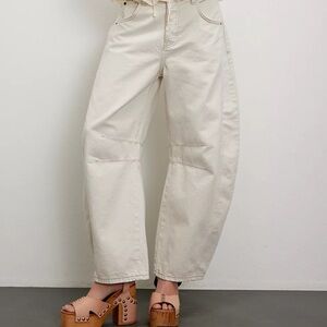 Free People We The Free Good Luck Mid-Rise Barrel Jeans Milk 26